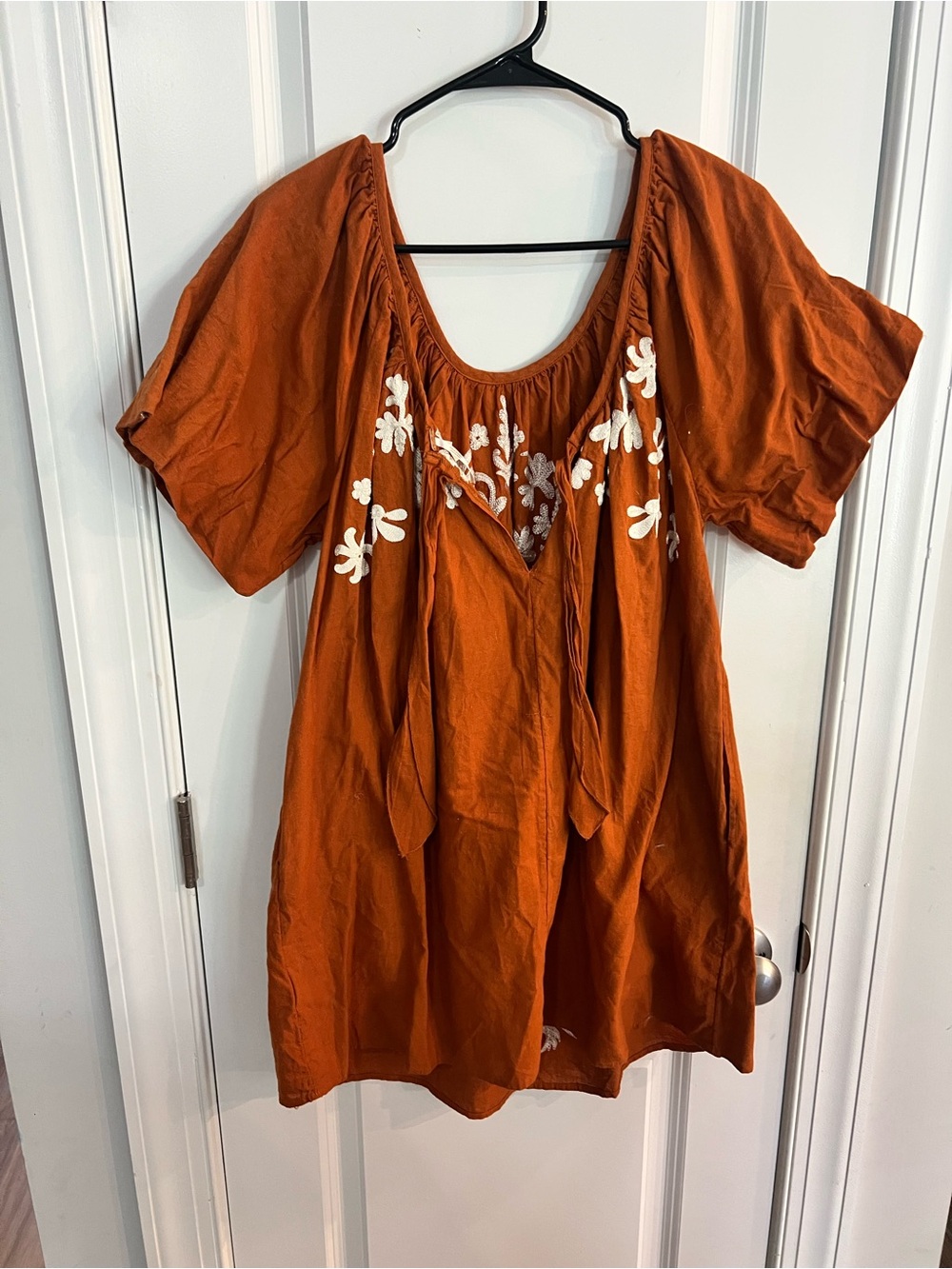 Free People Rust Orange Tunic with White Floral Embroidery - Picture 2 of 2
